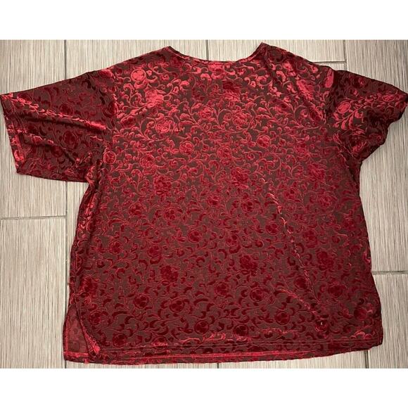 Bentley Plus Womens Deep Cherry Crushed Velvet Short Sleeve Top Size 1X - Picture 3 of 3